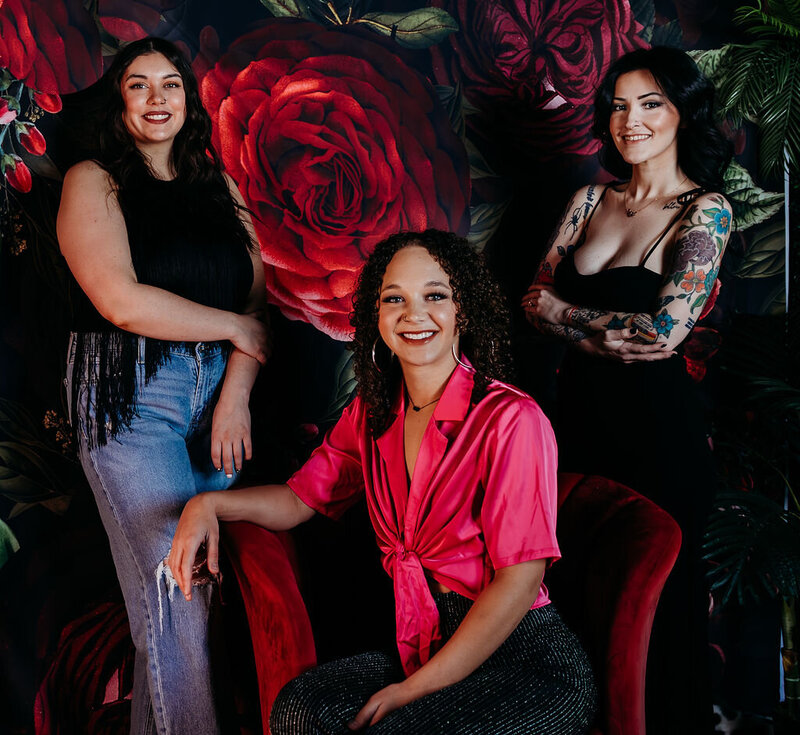 Boudoir photography three woman in professional clothes smiling in Lubbock, Texas photographer in Amarillo TX