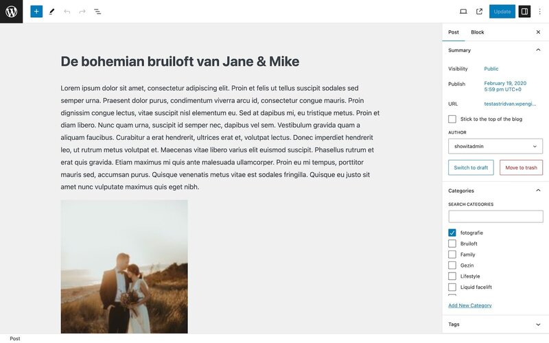 Showit blog backend in WordPress