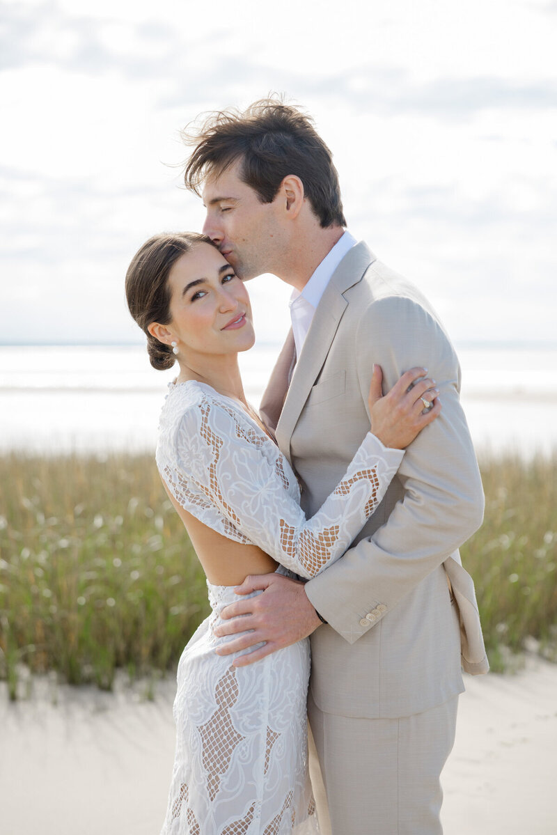 New England wedding beach portrait