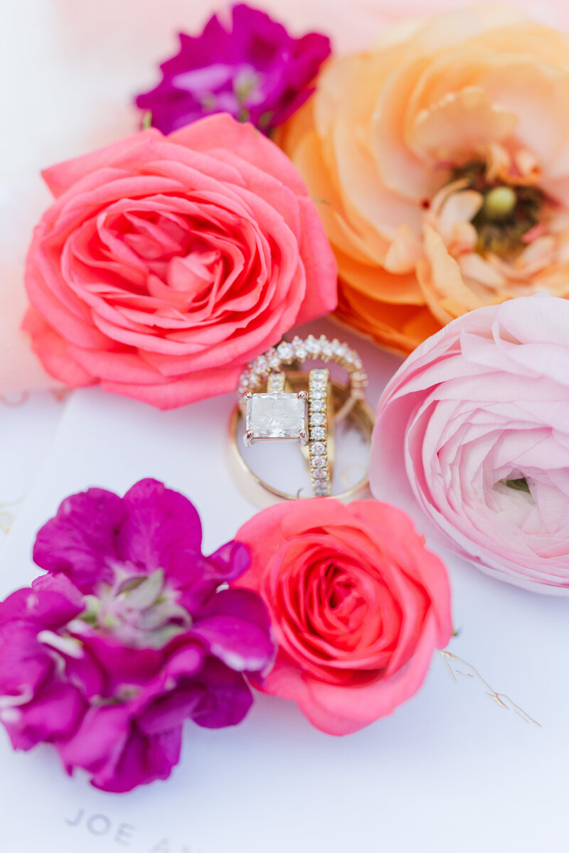 Lake Dillion Reservoir Colorado Elopement Wedding Mountain View Summer Pink and Orange Florals Sparkly Dress Light and Airy Elena Spraguer Photography0016