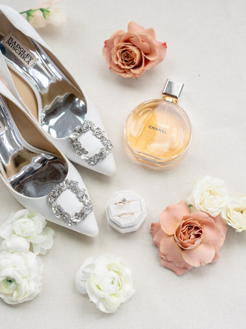 Bride getting ready in Canyonwood Ridge bridal suite with natural light and soft details