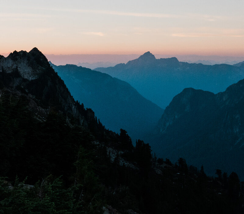 A layered mountain sunset in the North Cascades of Washington state