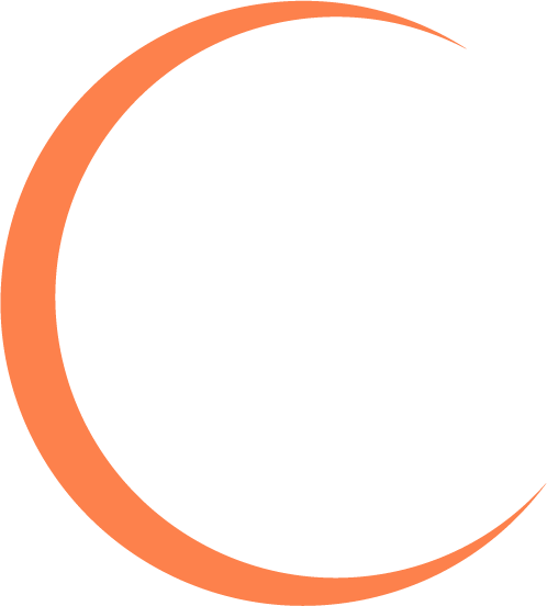 Large orange moon circling the navigation options.