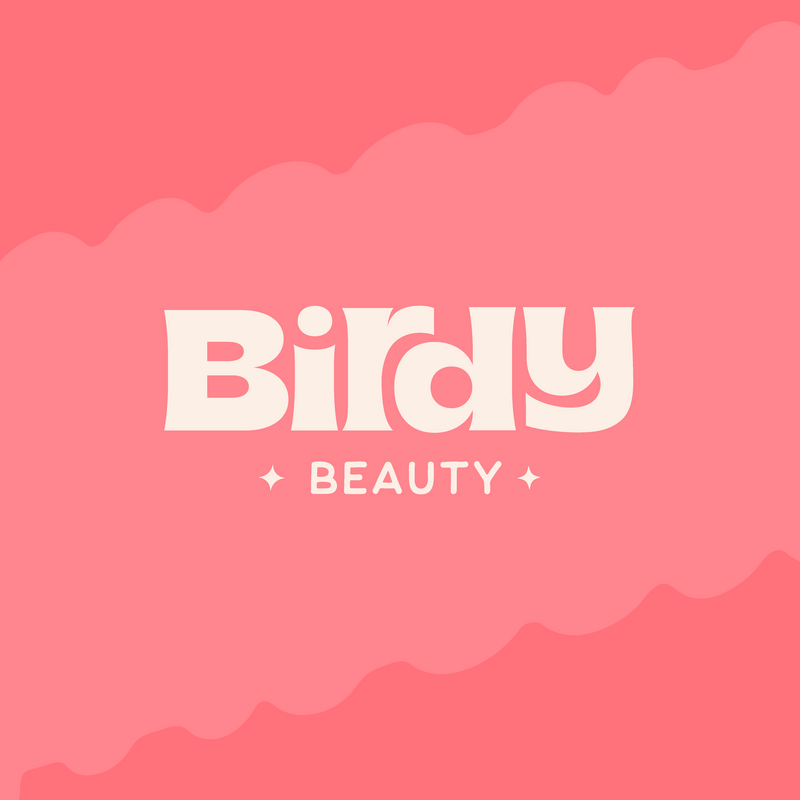 Birdy Beauty logo on scalloped pink background