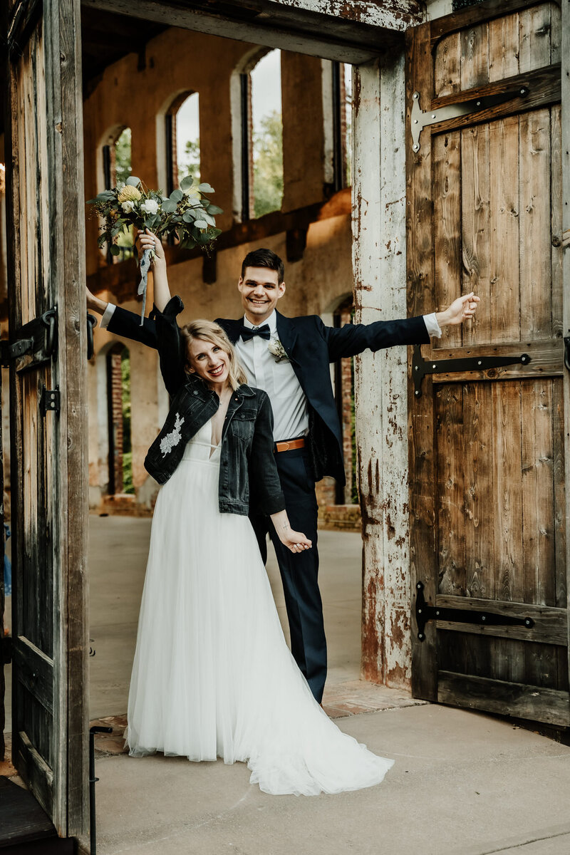 Couple happily married at the Providence Cotton Mill in Maiden, NC