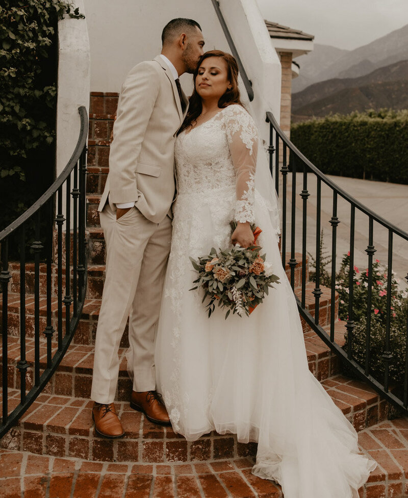 Bride and Groom on Stairs