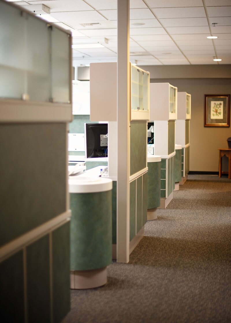 Kao Dental office hallway with dental stations on the left
