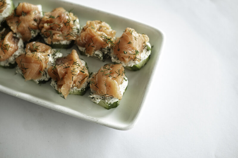 Salmon cucumber appetizer made by Mason Dixon catering