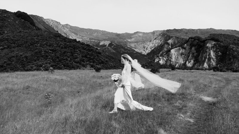 bride in mountains