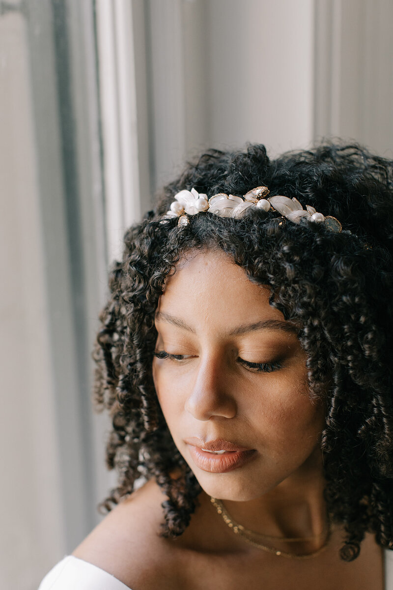 model with headband