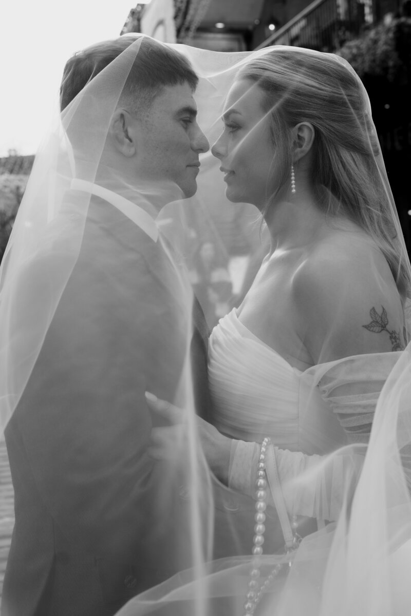 a black and white photograph at newly weds at Wedderlie House Wedding venue
