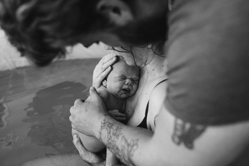 Photo of newborn after home birth, home birth doula