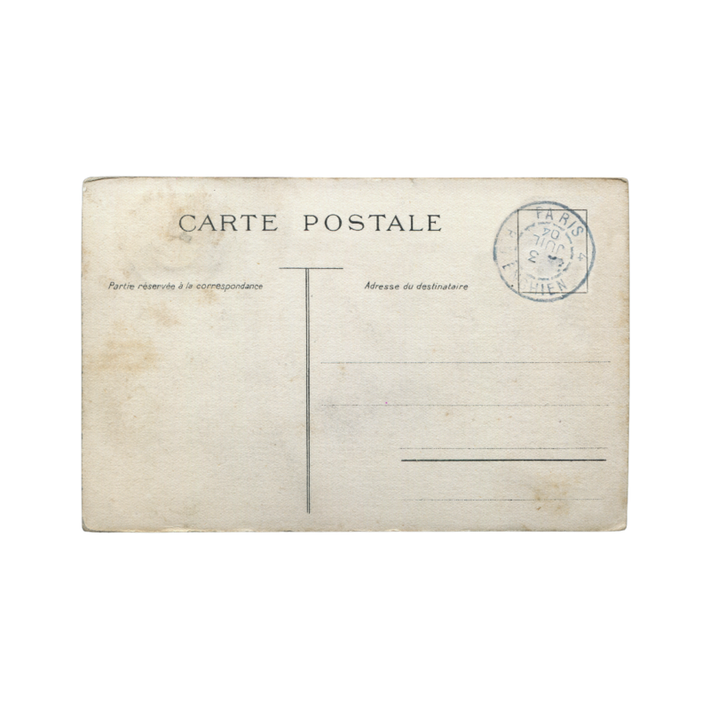 Vintage Postcard reads "carte Porstale" with blue Paris stamp in top right corner
