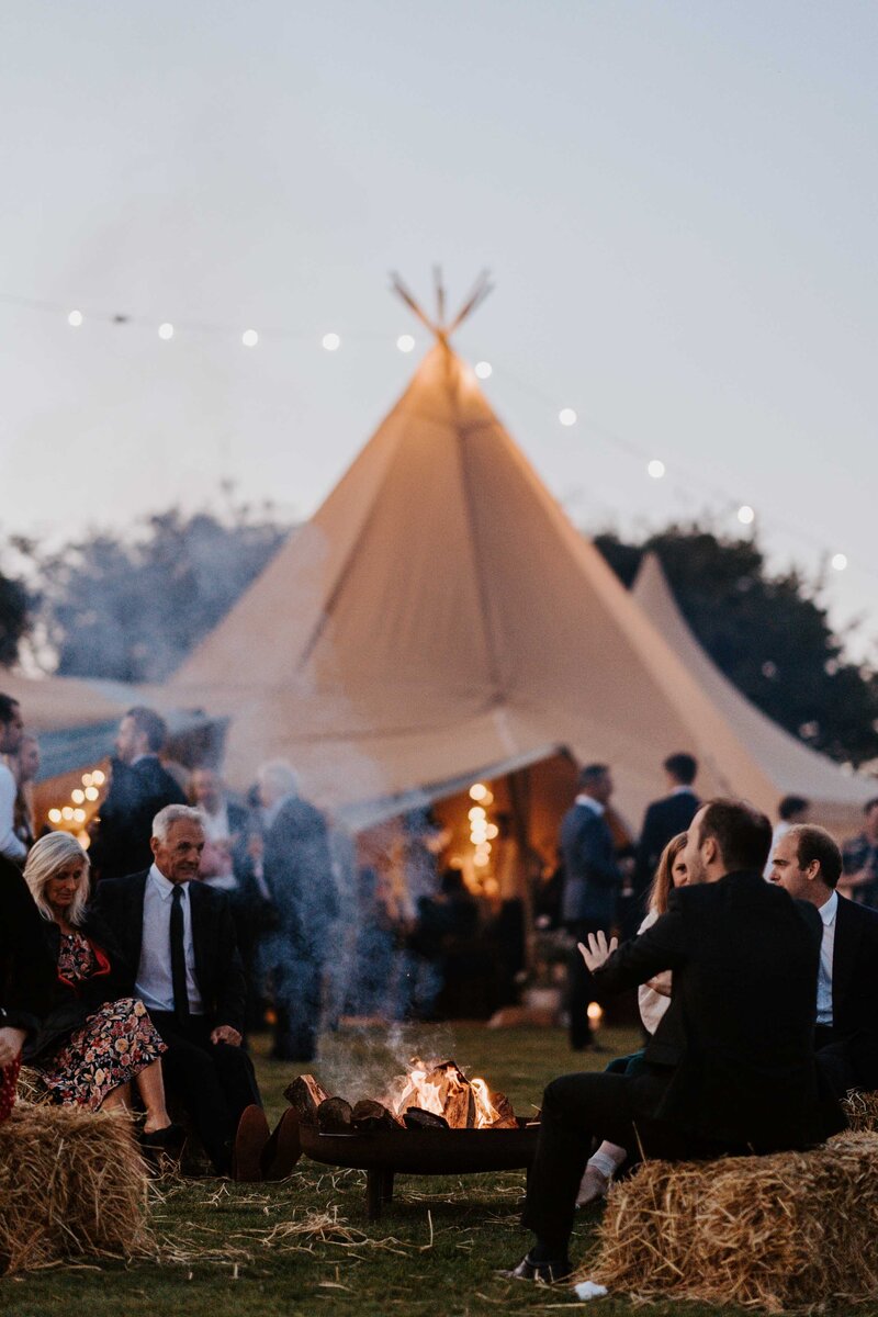 Tipi wedding in Hampshire fire pit-1