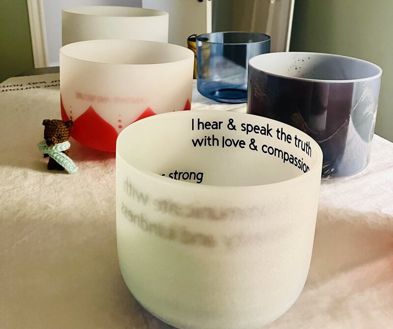 close up of sound healing bowls