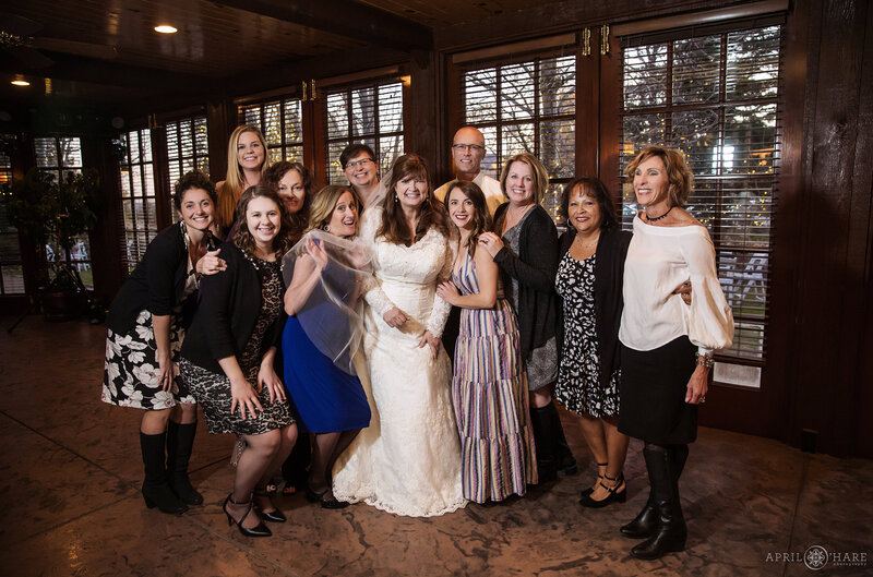 Wedding photo inside the Sunroom at Greenbriar Inn Restaurant in Boulder