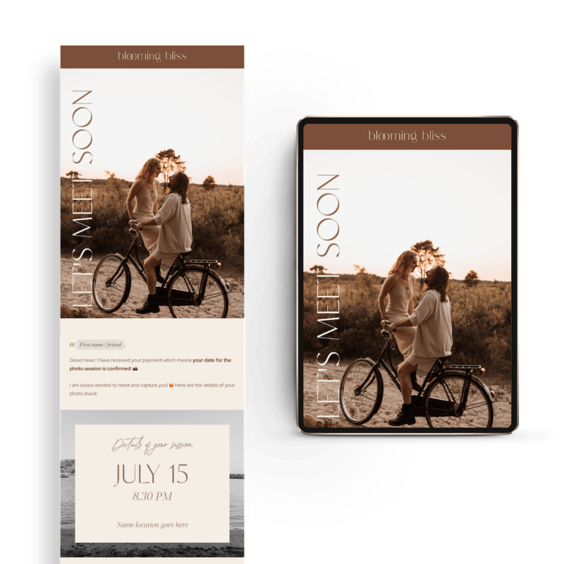 Bevestiging email template voor fotografen