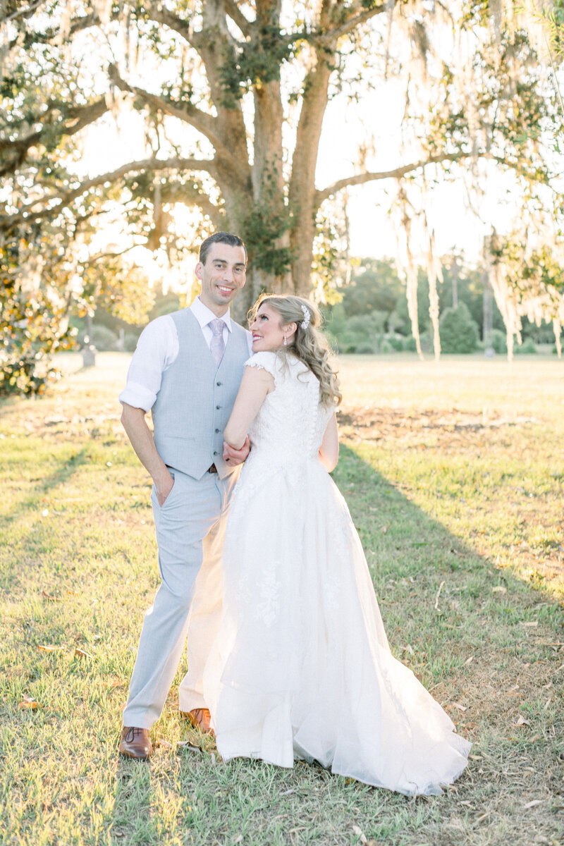 bride and groom wedding portraits at golden hour