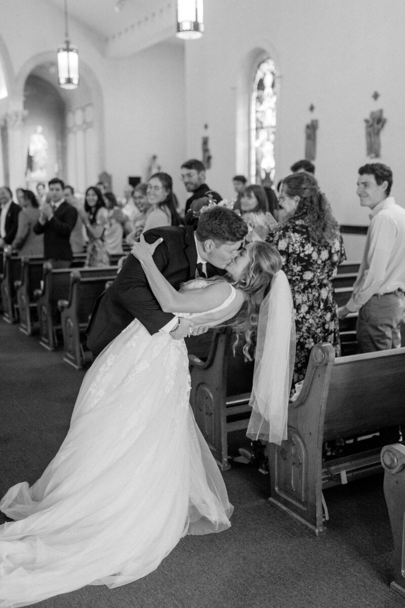 Bride gracefully stepping down stairs