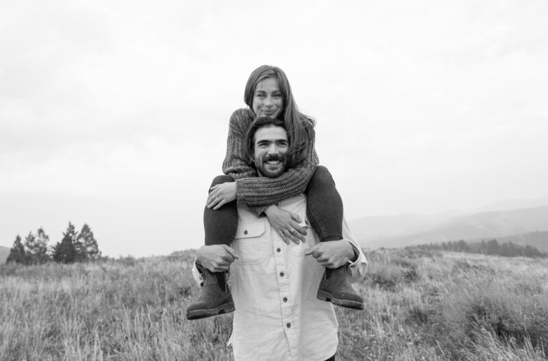 A couple during their engagement shoot in Victor, Idaho.