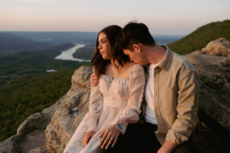 A couple poses for blue hour portraits after the wedding ceremony.
