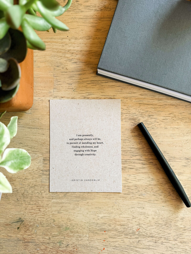 mending through creativity postcard desk
