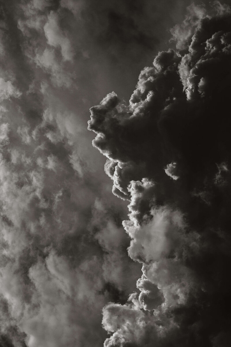 Black and white photo of storm clouds