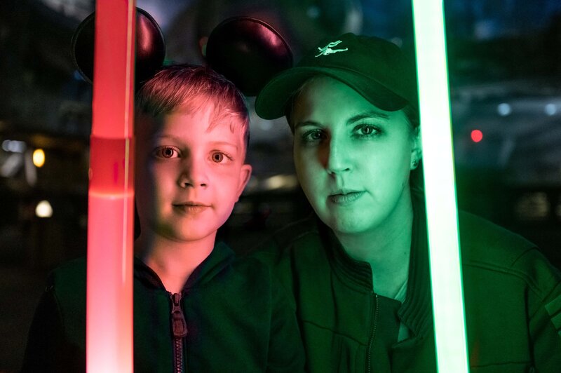 Jessie and her son at Galaxy's Edge.