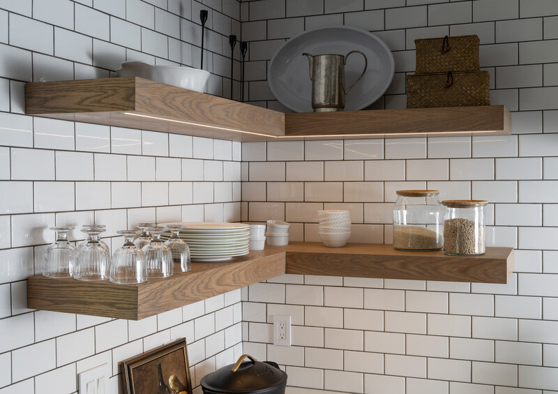 open shelving in kitchen