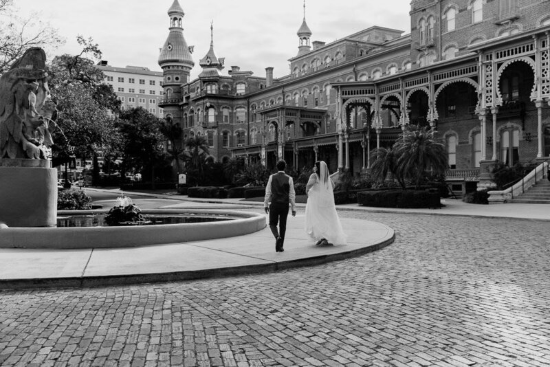black and white photo of a couple  who just had a florida elopement