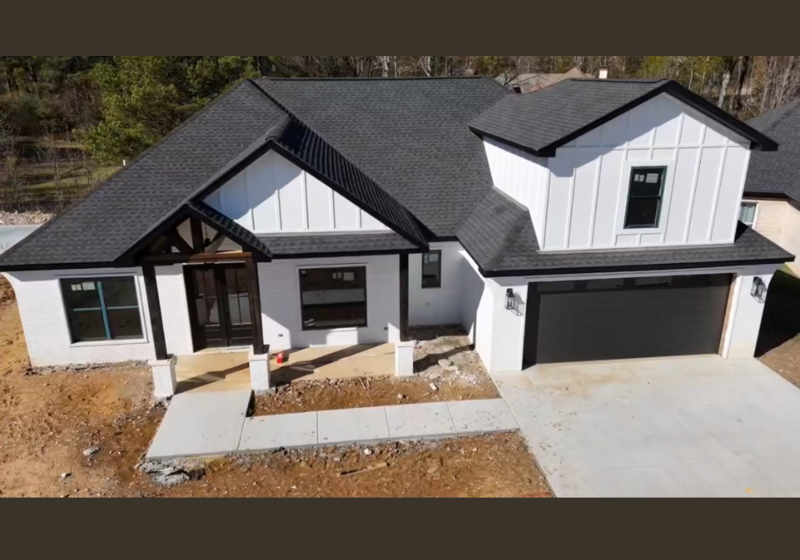 New custom home, white and black exterior.