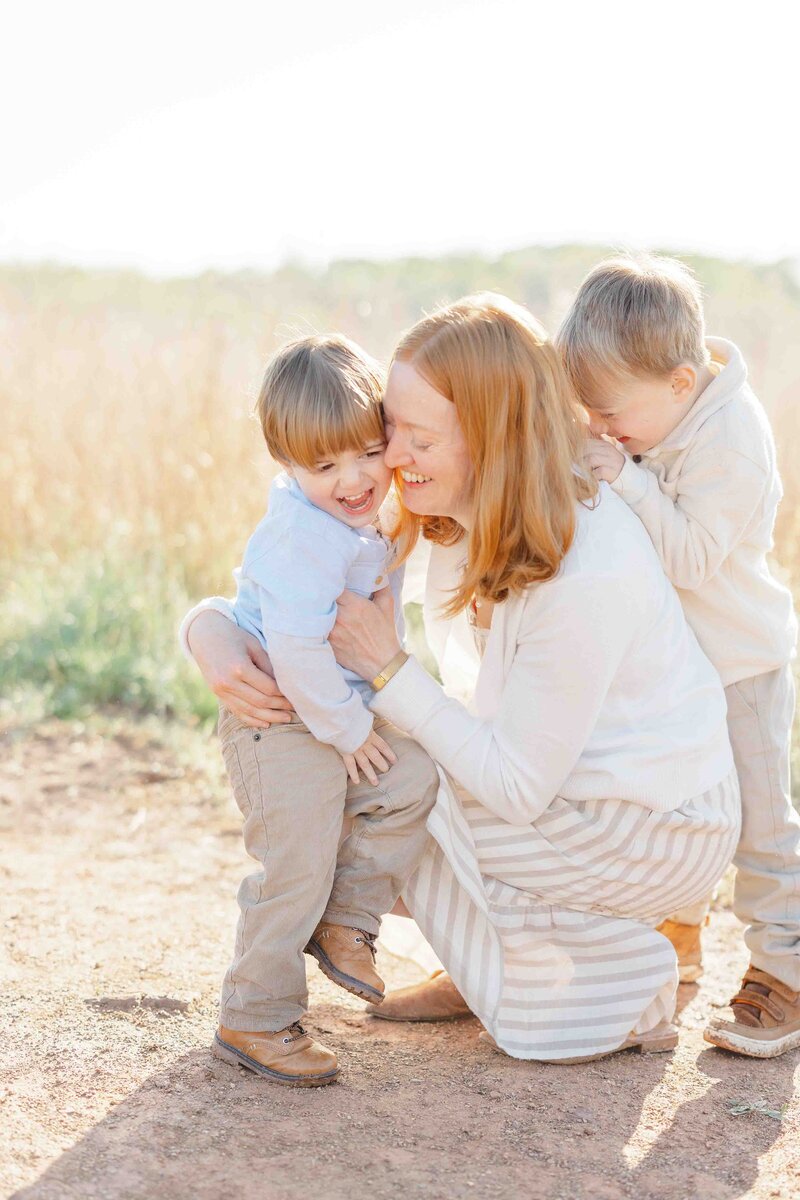 Mom laughing with kids taken by Loudoun County, Virginia photographer