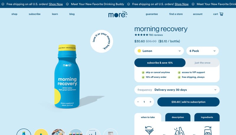 More Labs Morning Recovery, Sugar Free, Natural Lemon Flavor « Discount  Drug Mart