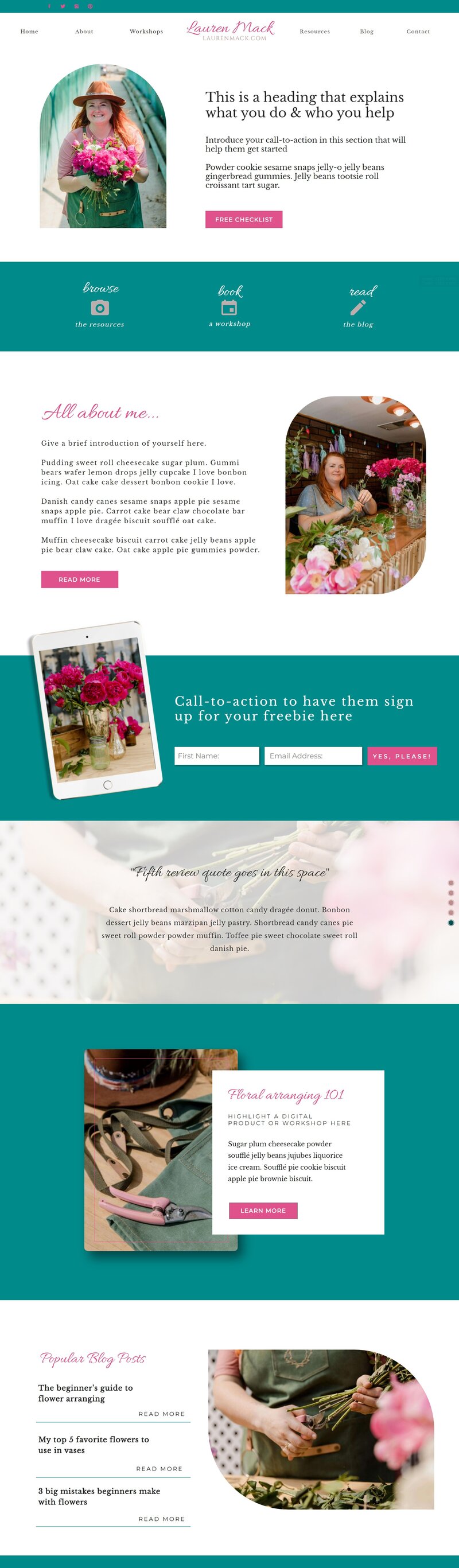 Preview of home page of showit template Lily Anne