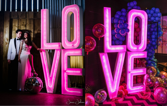 The Word is Love - Wedding Prop Hire in Manchester, UK. Suppliers of Light up Letters, Backdrops, Sequin Walls, Neon Sign Hire, and Wedding Accessories for weddings and events in North West, England