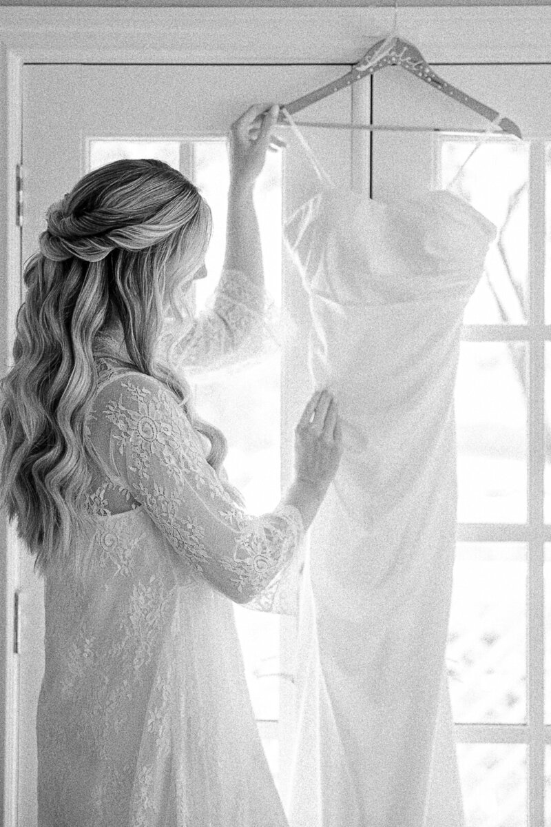 wedding portrait of newlyweds with flying veil