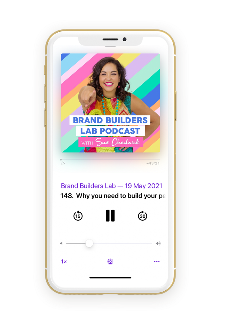 Picture of Suz Chadwick on an iphone with her podcast playing