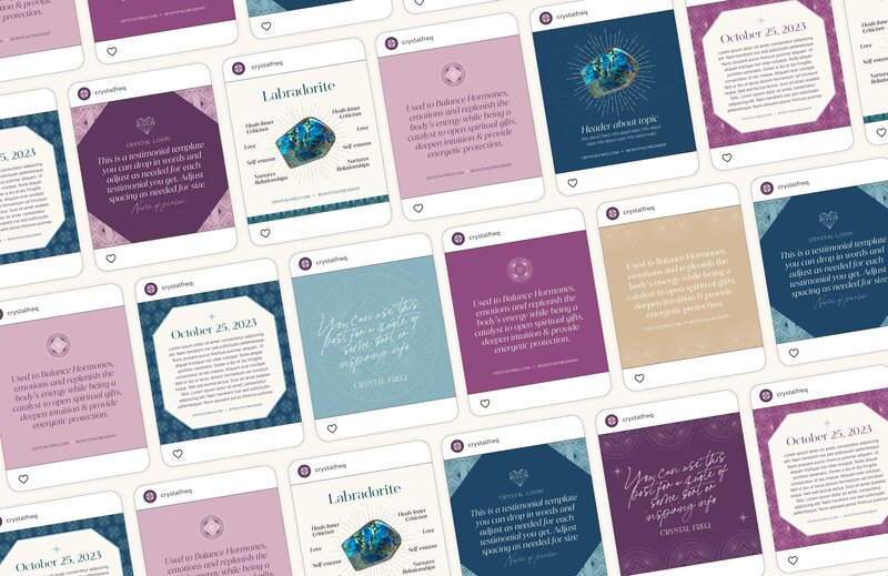 Branded Instagram Templates for a feminine Crystal Brand - Create & Wander
