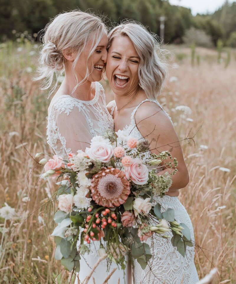 Brides with natural makeup and soft boho hair styles