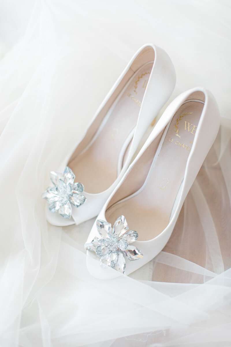 Grey Loft Studio - Bethany and Luc Barette - Wedding Photography Wedding Videography Ottawa - Close Up on Le Chateau Wedding Shoes Cinderella Crystal Veil