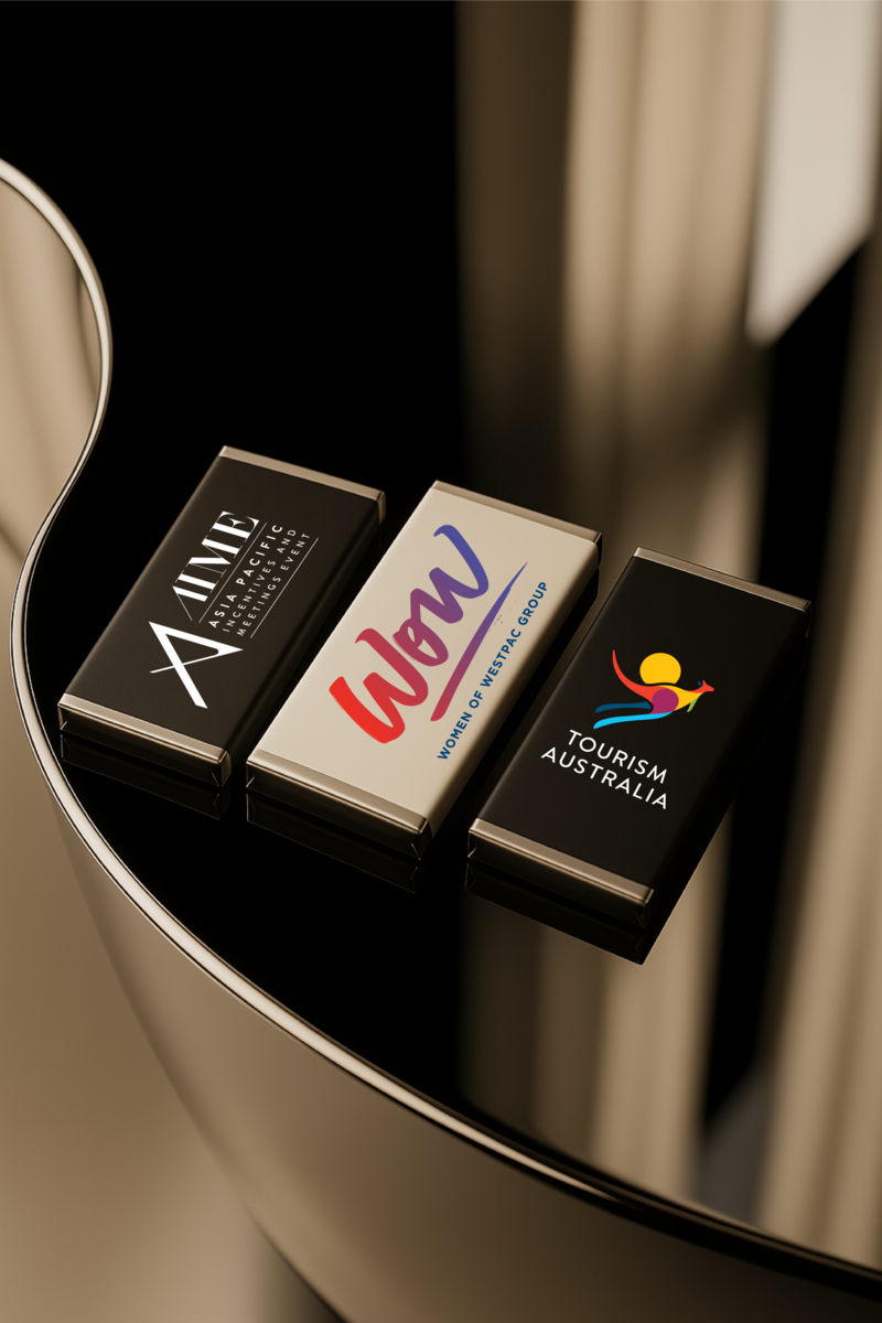 Elevate your brand with Barilliant’s luxury custom chocolate bars, showcased here for AIME, Women of Westpac, and Tourism Australia. Designed with sleek, bespoke packaging that turns every bite into a premium brand experience. Perfect for corporate gifting, event marketing, and high-profile collaborations across Australia