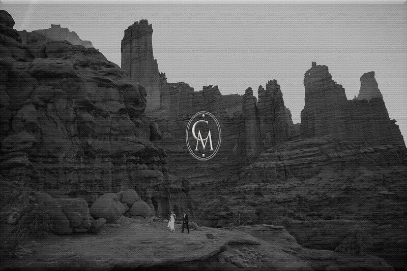 Couple walks in Moab desert on their elopement day