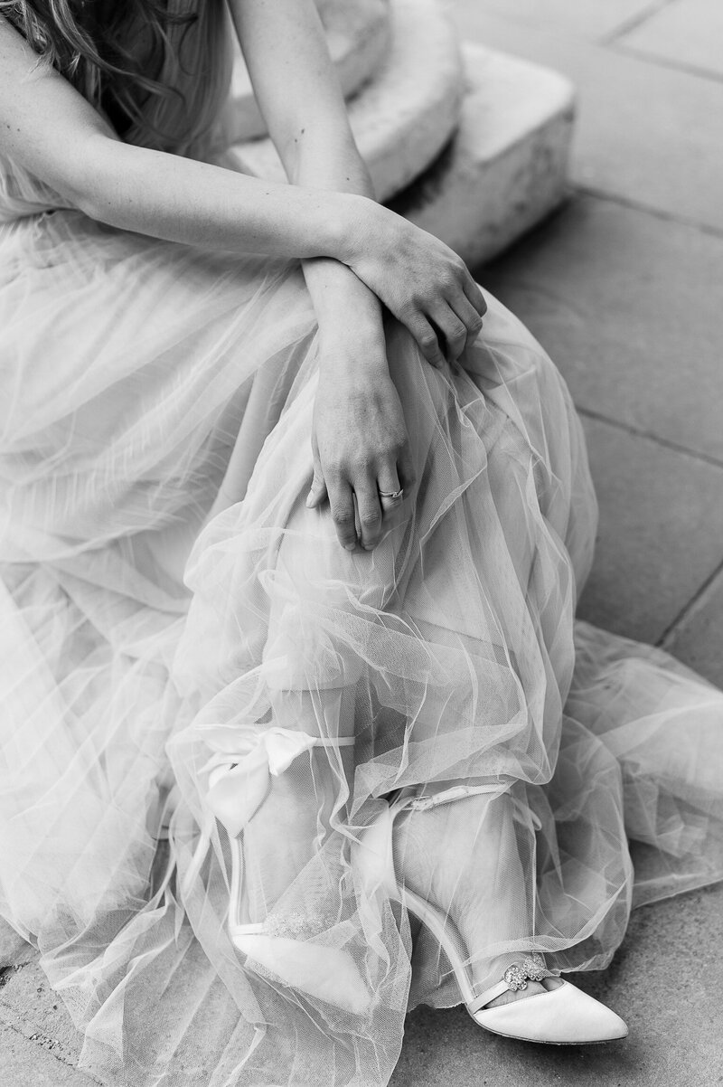 Luxury destination wedding bride in luxurious white shoes