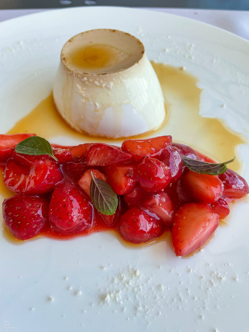 Panna cotta with strawberries at Osteria Veglio in La Morra, Italy