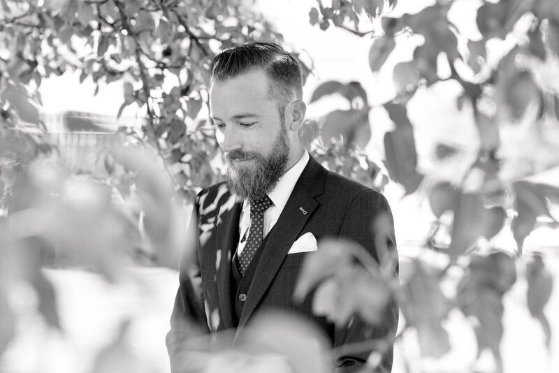 Groom waiting for bride first look on wedding day Pipers Heath Wedding Milton Toronto Wedding Venue Jacqueline James Photography