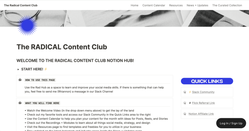 Join the Radical Content Club and get access to a full calendar of content ideas for stories and posts!