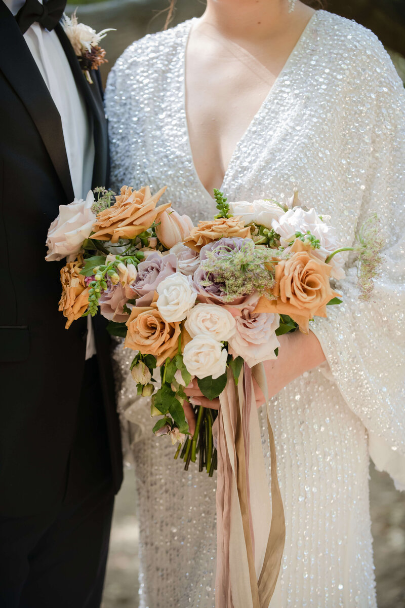 Cream and mauve wedding flowers for a Los Angeles Elopement