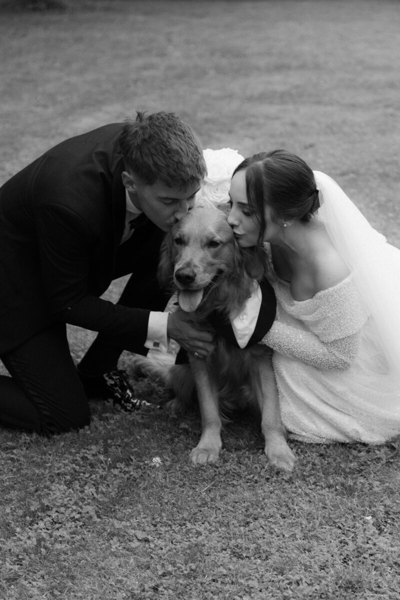 Luxury wedding in Europe – sophisticated bride in a modern wedding gown and groom in a timeless suit.