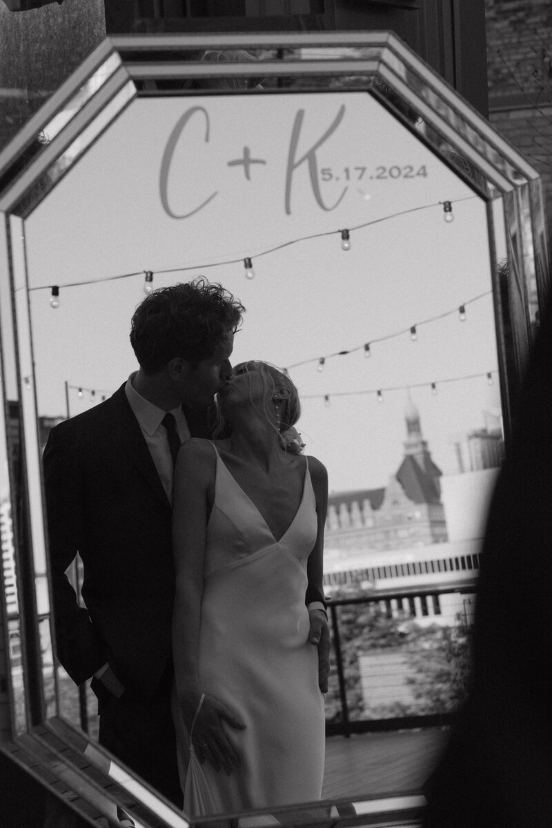 bride and groom embracing