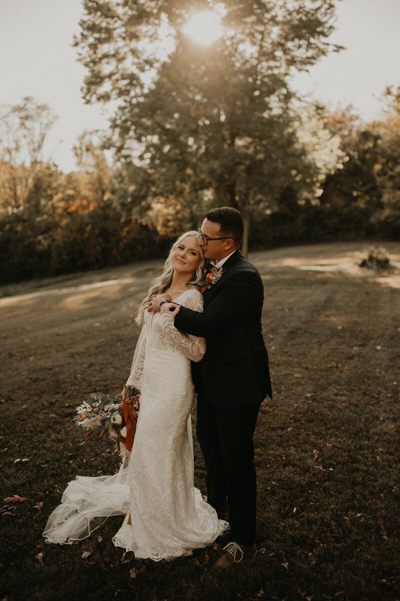 bride and groom on staircase